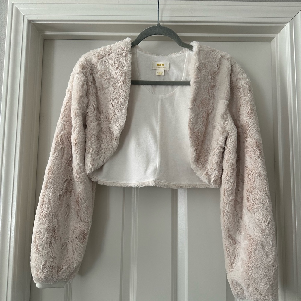 Maeve Cream Faux Fur Shrug